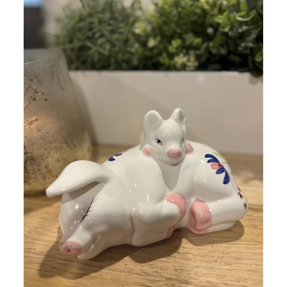 Ceramic Pig with Baby Pig Hand-Painted Figurine – Taiwan Farmhouse Decor 8In